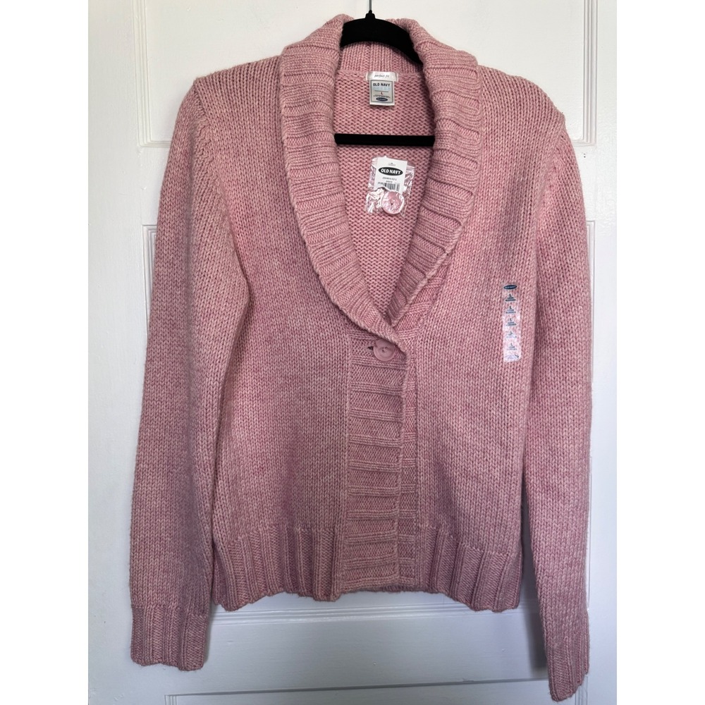 Old Navy Pink Shawl Collar Cardigan Sweater Wool Blend Chunky Knit Size L NWT